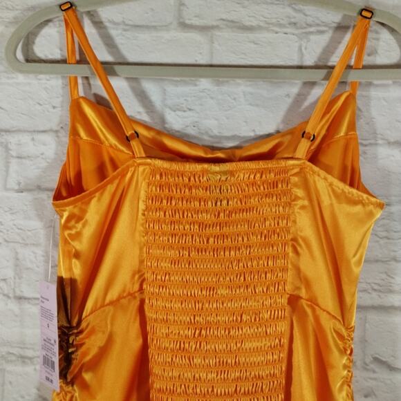Y Wild Fable Women's Orange Satin Side Ruched Smocked Bodycon Mini Dress NWT S - Picture 11 of 14
